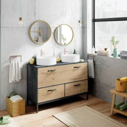 Garnero Arredamenti Mobili Bagno A Terra-Mobile bagno a terra 120cm con doppio lavabo e colonna rovere antracite Crown