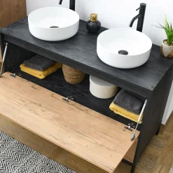 Garnero Arredamenti Mobili Bagno A Terra-Mobile bagno a terra 120cm con doppio lavabo e colonna rovere antracite Crown