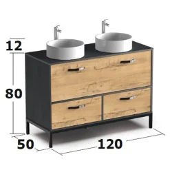 Garnero Arredamenti Mobili Bagno A Terra-Mobile bagno a terra 120cm con doppio lavabo e colonna rovere antracite Crown