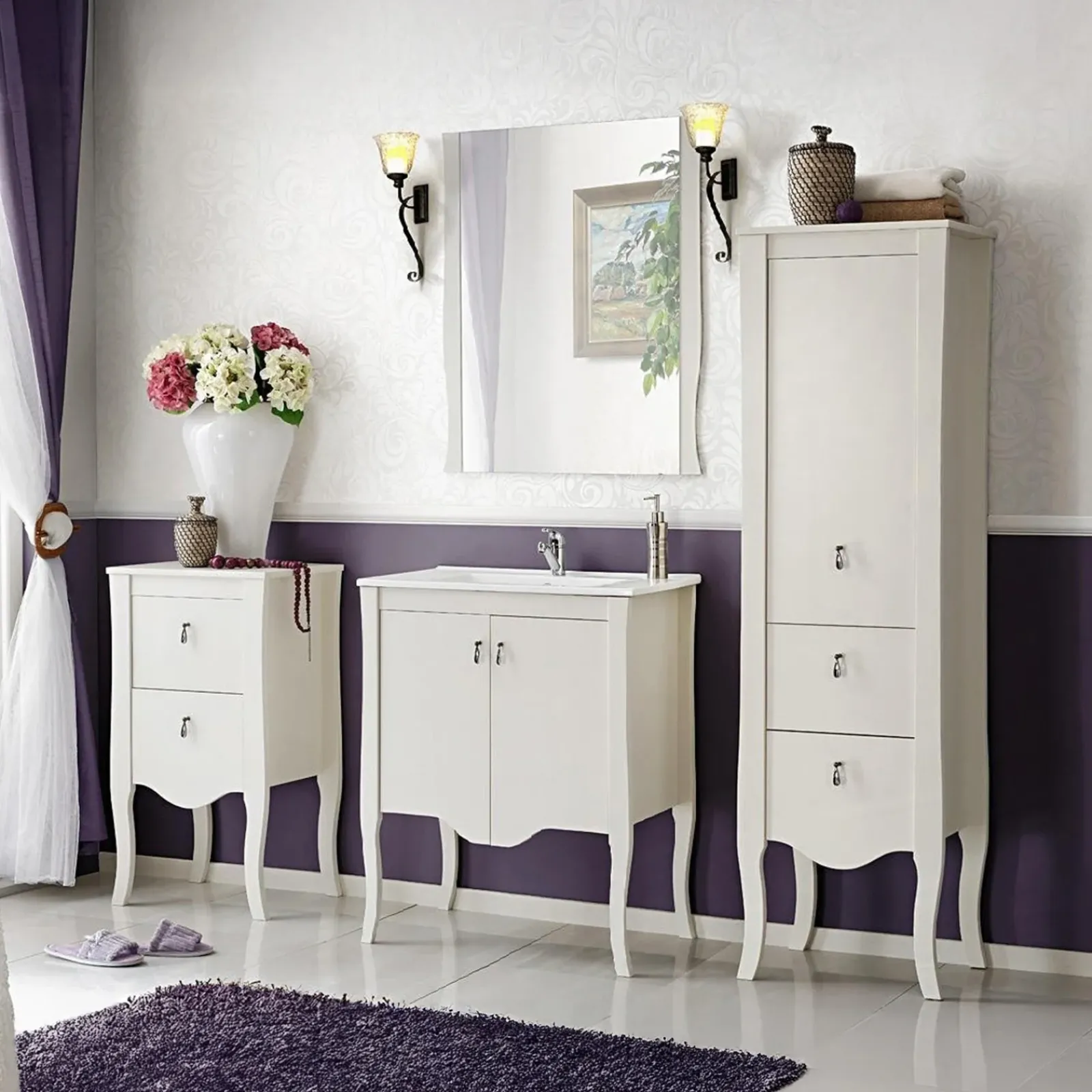 Garnero Arredamenti Mobili Bagno A Terra-Mobile bagno classico 60cm con lavabo 2 ante bianco Brigit