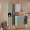 Garnero Arredamenti Mobile Bagno Sospeso-Mobile bagno sospeso cannettato 50cm con lavabo, specchio e colonna verde salvia rovere Greeny