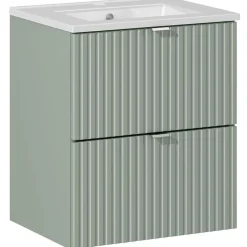 Garnero Arredamenti Mobile Bagno Sospeso-Mobile bagno sospeso cannettato 50cm con lavabo, specchio e colonna verde salvia rovere Greeny