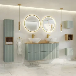 Garnero Arredamenti Mobile Bagno Sospeso-Mobile bagno sospeso cannettato 120cm verde salvia rovere Greeny