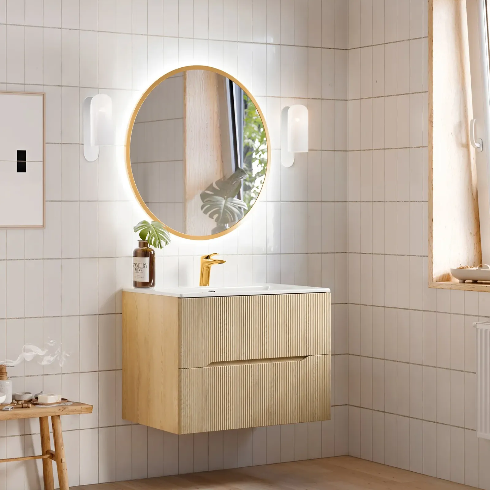 Garnero Arredamenti Mobile Bagno Sospeso-Mobile bagno sospeso cannettato 80cm con lavabo rovere Pretty