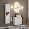 Garnero Arredamenti Mobile Bagno Sospeso-Mobile bagno sospeso cannettato 100cm con lavabo e colonna bianco rovere Cleany