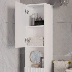 Garnero Arredamenti Mobile Bagno Sospeso-Mobile bagno sospeso cannettato 100cm con lavabo e colonna bianco rovere Cleany
