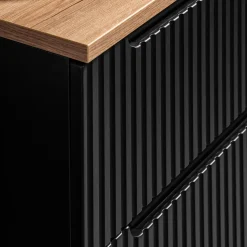 Garnero Arredamenti Mobile Bagno Sospeso-Mobile bagno sospeso cannettato 80cm con lavabo e colonna rovere Cleany Nero