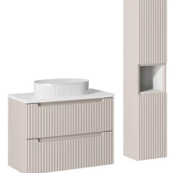 Garnero Arredamenti Mobile Bagno Sospeso-Mobile bagno sospeso cannettato 80cm con lavabo e colonna bianco Cleany Beige