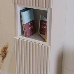 Garnero Arredamenti Mobile Bagno Sospeso-Mobile bagno sospeso cannettato 80cm con lavabo e colonna bianco Cleany Beige