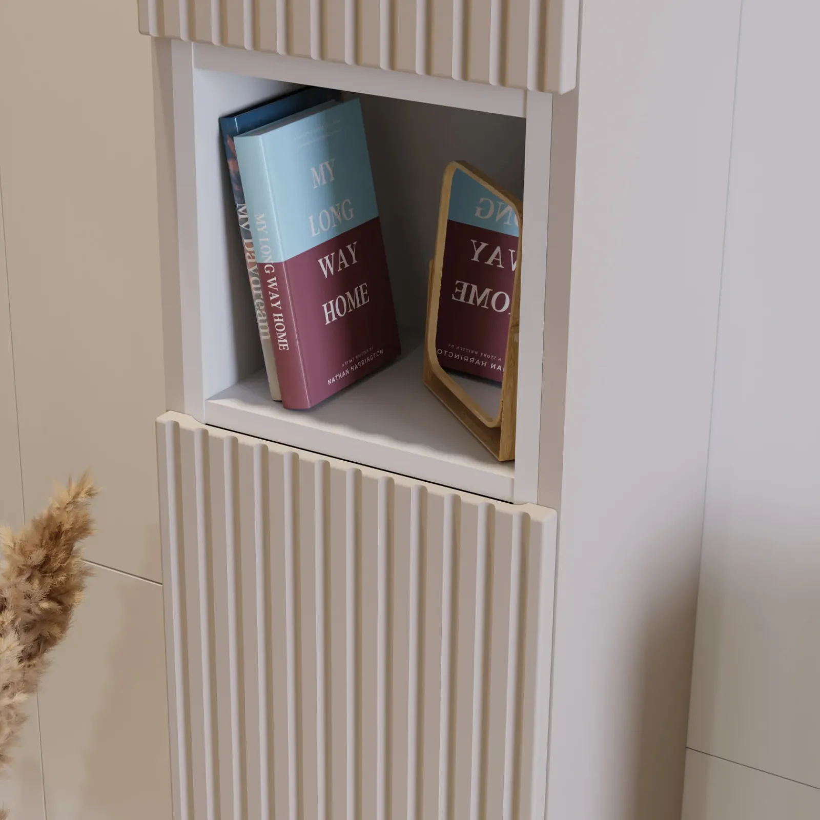 Garnero Arredamenti Mobile Bagno Sospeso-Mobile bagno sospeso cannettato 80cm con lavabo e colonna bianco Cleany Beige