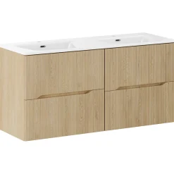 Garnero Arredamenti Mobile Bagno Sospeso-Mobile bagno sospeso cannettato 120cm con doppio lavabo rovere Pretty