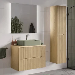 Garnero Arredamenti Mobile Bagno Sospeso-Mobile bagno sospeso cannettato 80cm con colonna rovere Pretty