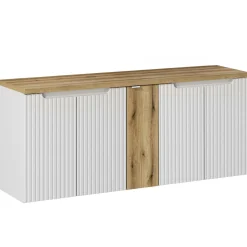 Garnero Arredamenti Mobile Bagno Sospeso-Mobile bagno sospeso cannettato 120cm 5 ante bianco rovere Cleany