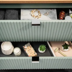 Garnero Arredamenti Mobile Bagno Sospeso-Mobile bagno sospeso cannettato 140cm 4 cassetti verde salvia rovere Greeny