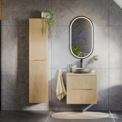 Garnero Arredamenti Mobile Bagno Sospeso-Mobile bagno sospeso cannettato 60cm con colonna rovere Pretty