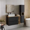 Garnero Arredamenti Mobile Bagno Sospeso-Mobile bagno sospeso cannettato 100cm con lavabo e colonna nero rovere Cleany
