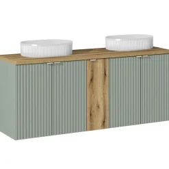 Garnero Arredamenti Mobile Bagno Sospeso-Mobile bagno sospeso cannettato 140cm 5 ante verde salvia rovere Greeny