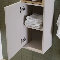 Garnero Arredamenti Mobile Bagno Sospeso-Mobile bagno sospeso cannettato 80cm con lavabo e colonna beige rovere Cleany