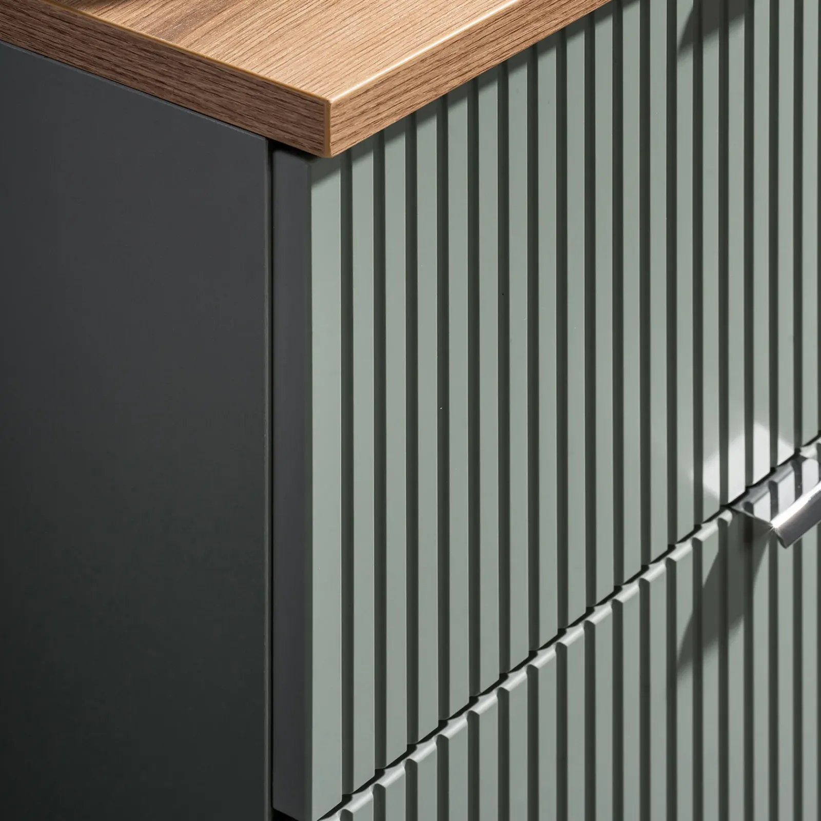 Garnero Arredamenti Mobile Bagno Sospeso-Mobile bagno sospeso cannettato 80cm con lavabo e colonna verde salvia rovere Greeny