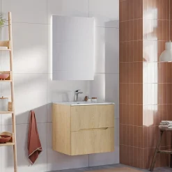 Garnero Arredamenti Mobile Bagno Sospeso-Mobile bagno sospeso cannettato 60cm con lavabo rovere Pretty