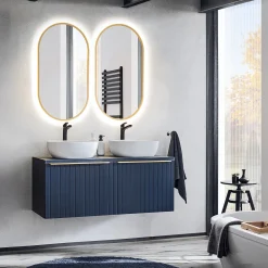 Garnero Arredamenti Mobile Bagno Sospeso-Mobile bagno sospeso 120cm 2 cassettoni e 2 cassetti attrezzati cannettato blu Deep