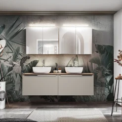 Garnero Arredamenti Mobile Bagno Sospeso-Mobile bagno sospeso 160cm 2 cassettoni e 2 cassetti attrezzati grigio quercia Serif