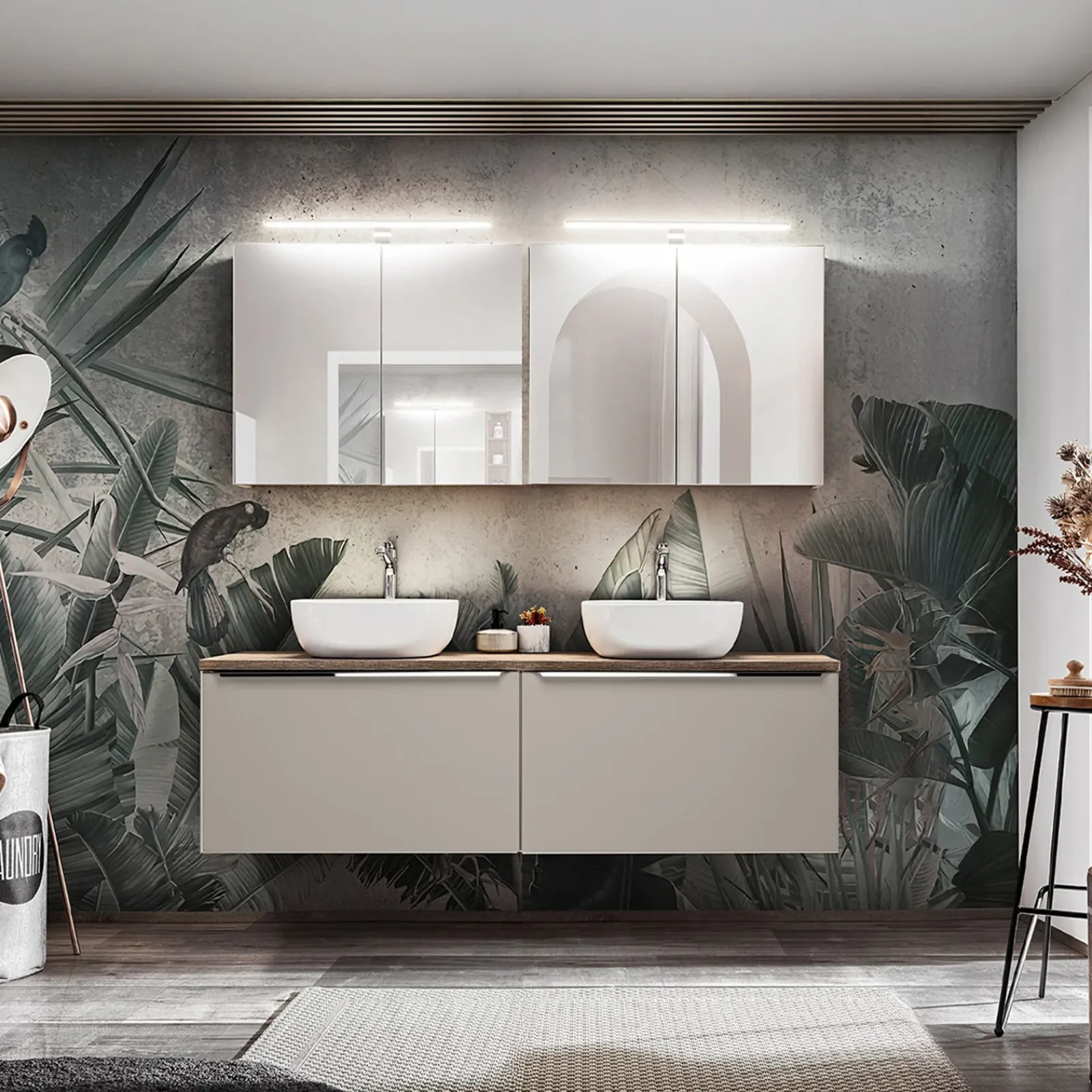 Garnero Arredamenti Mobile Bagno Sospeso-Mobile bagno sospeso 160cm 2 cassettoni e 2 cassetti attrezzati grigio quercia Serif