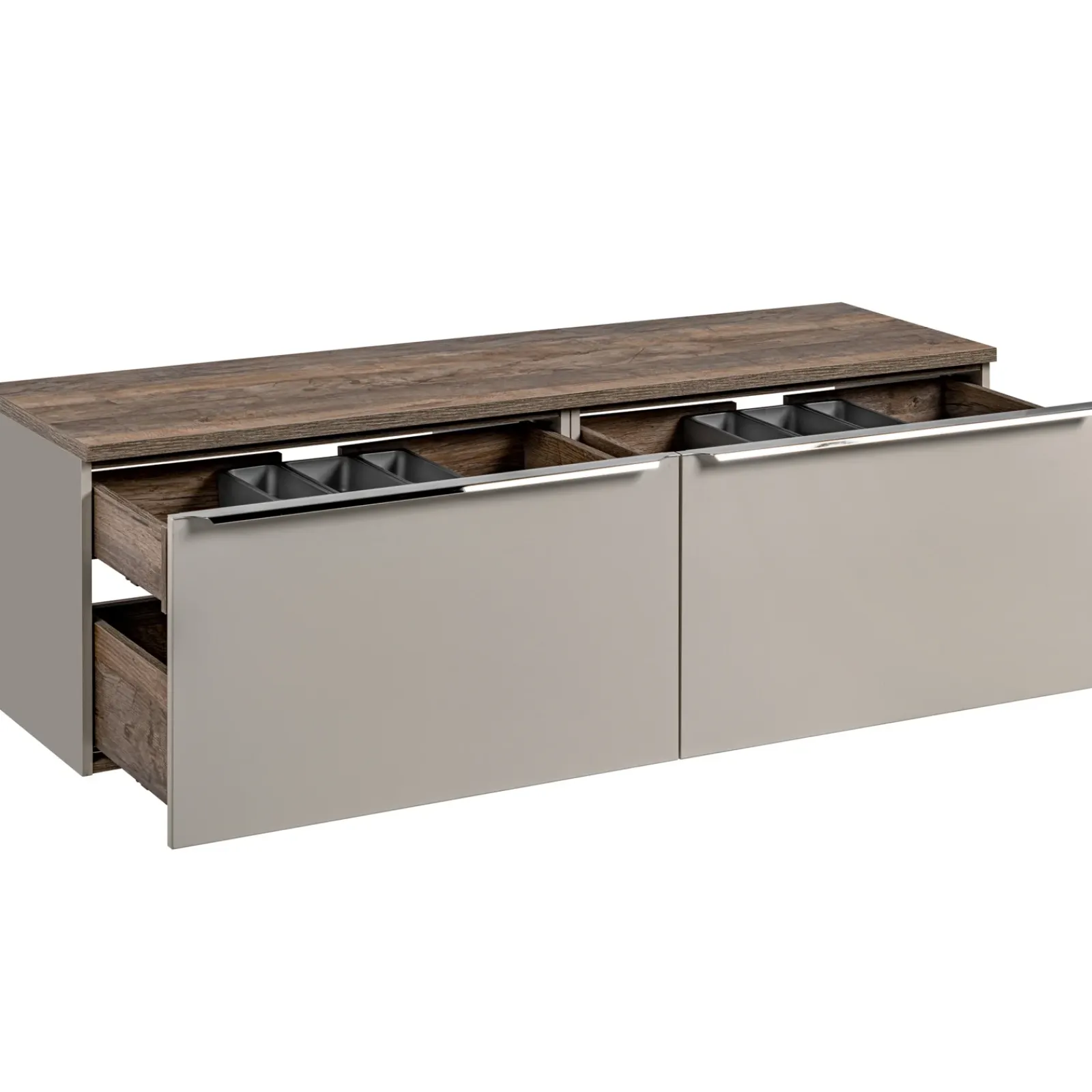 Garnero Arredamenti Mobile Bagno Sospeso-Mobile bagno sospeso 160cm 2 cassettoni e 2 cassetti attrezzati grigio quercia Serif