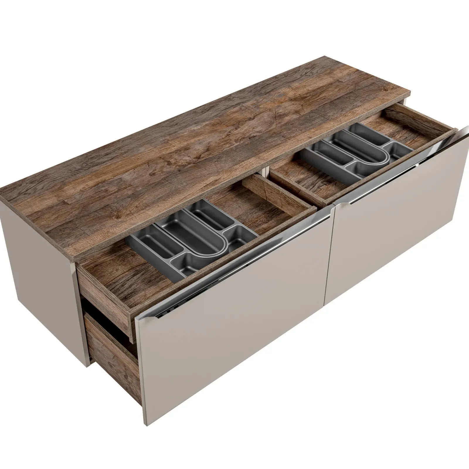 Garnero Arredamenti Mobile Bagno Sospeso-Mobile bagno sospeso 160cm 2 cassettoni e 2 cassetti attrezzati grigio quercia Serif