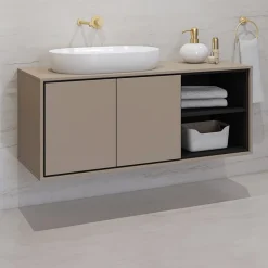 Garnero Arredamenti Mobile Bagno Sospeso-Mobile bagno sospeso 120cm 2 ante e 2 vani a giorno nero Linda Tortora