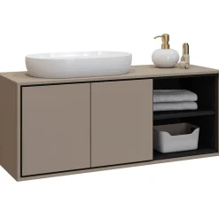 Garnero Arredamenti Mobile Bagno Sospeso-Mobile bagno sospeso 120cm 2 ante e 2 vani a giorno nero Linda Tortora