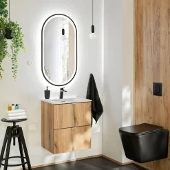 Garnero Arredamenti Mobile Bagno Sospeso-Mobile bagno sospeso 50cm 2 cassetti con lavabo rovere Rovery