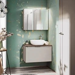 Garnero Arredamenti Mobile Bagno Sospeso-Mobile bagno sospeso 80cm 1 cassettone e 1 cassetto attrezzato grigio quercia Serif
