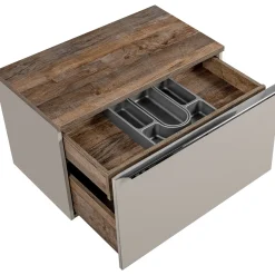 Garnero Arredamenti Mobile Bagno Sospeso-Mobile bagno sospeso 80cm 1 cassettone e 1 cassetto attrezzato grigio quercia Serif