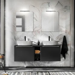 Garnero Arredamenti Mobile Bagno Sospeso-Mobile bagno sospeso 140cm 2 cassettoni e 2 cassetti attrezzati e 2 vani Serif Nero