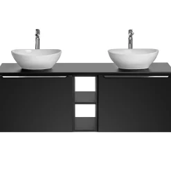 Garnero Arredamenti Mobile Bagno Sospeso-Mobile bagno sospeso 140cm 2 cassettoni e 2 cassetti attrezzati e 2 vani Serif Nero