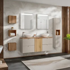 Garnero Arredamenti Mobile Bagno Sospeso-Mobile bagno sospeso 160cm 4 cassetti e portabiancheria beige cashmere Neutry