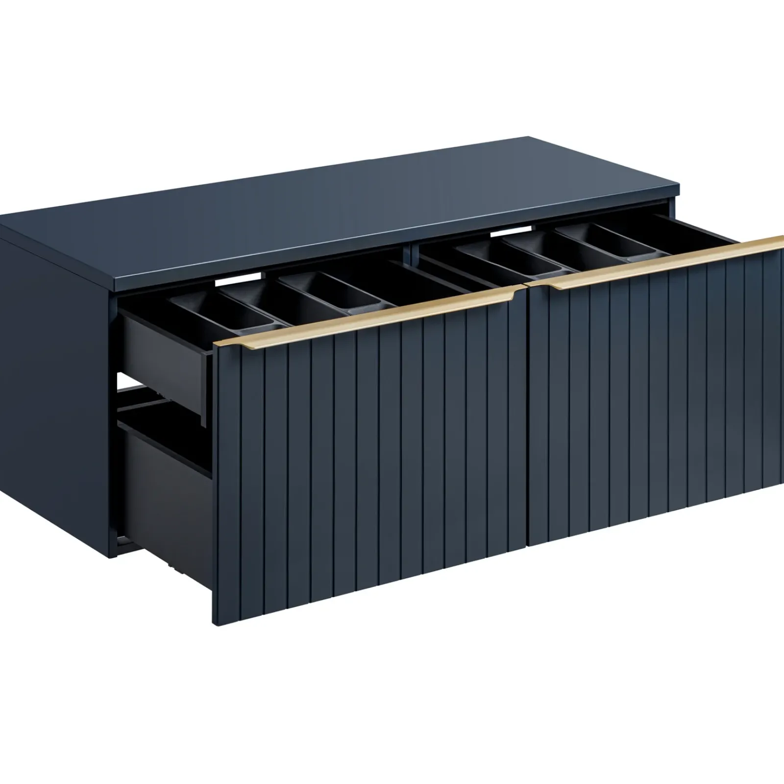 Garnero Arredamenti Mobile Bagno Sospeso-Mobile bagno sospeso 160cm 2 cassettoni e 2 cassetti attrezzati cannettato blu Deep