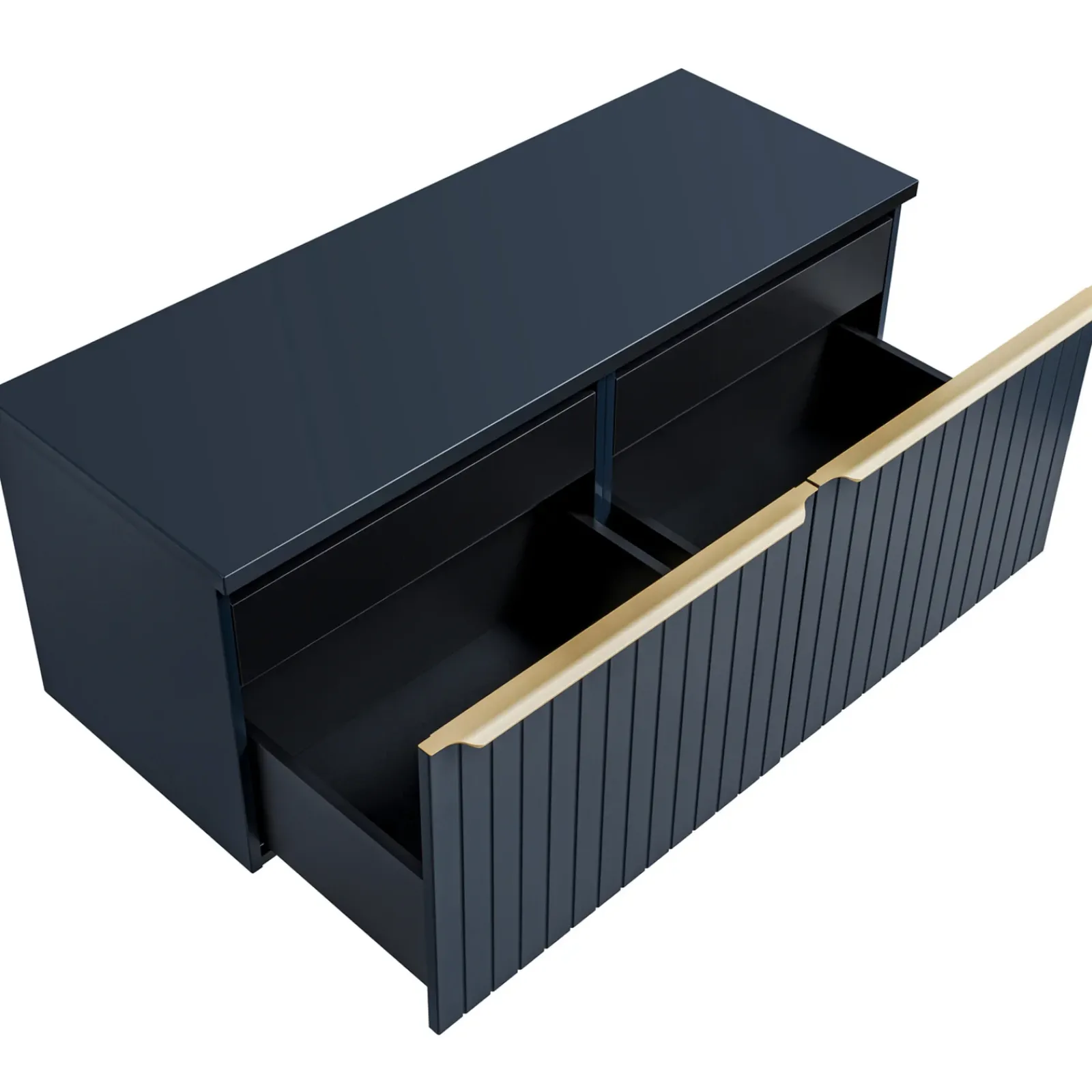 Garnero Arredamenti Mobile Bagno Sospeso-Mobile bagno sospeso 160cm 2 cassettoni e 2 cassetti attrezzati cannettato blu Deep