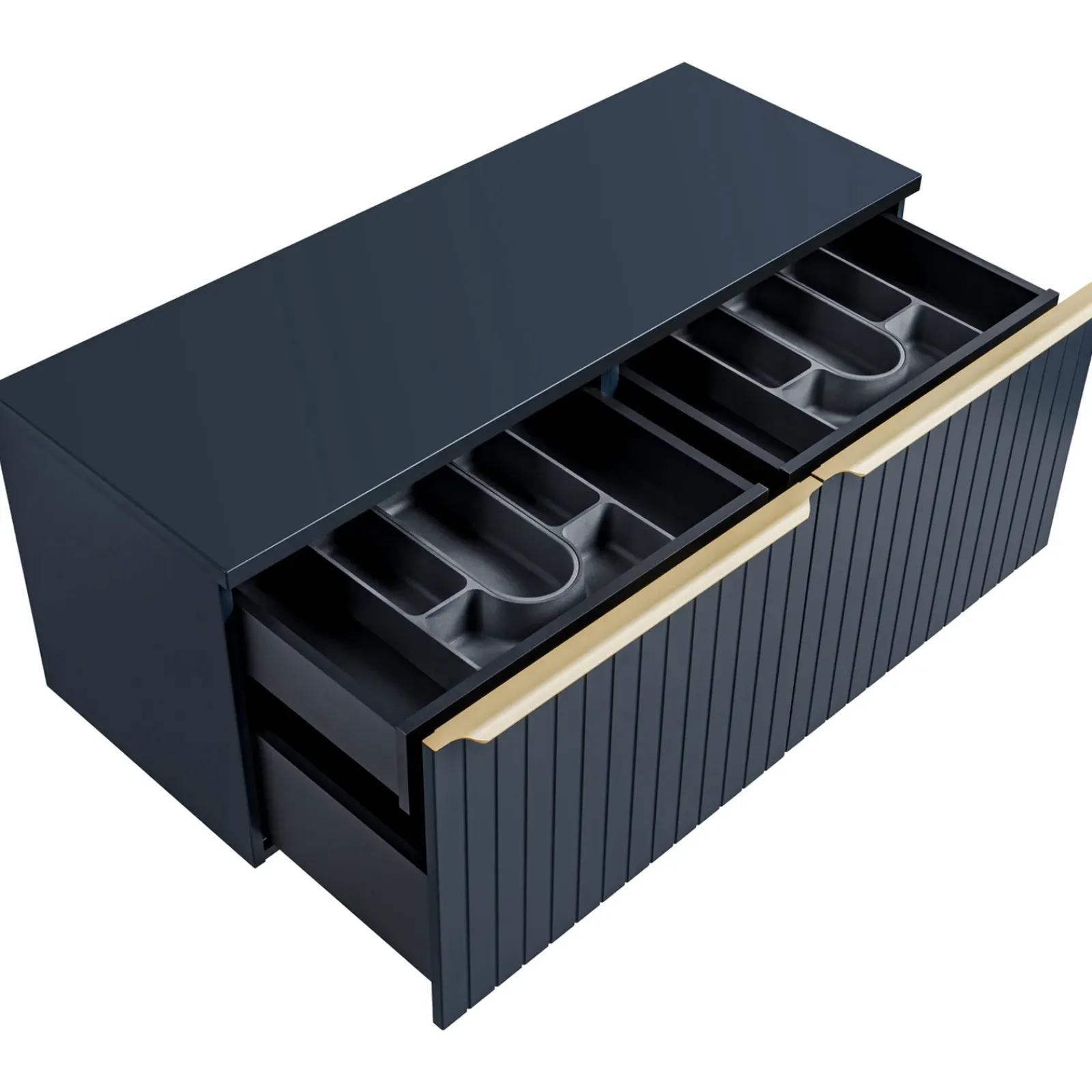 Garnero Arredamenti Mobile Bagno Sospeso-Mobile bagno sospeso 160cm 2 cassettoni e 2 cassetti attrezzati cannettato blu Deep