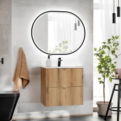 Garnero Arredamenti Mobile Bagno Sospeso-Mobile bagno sospeso 60cm 2 cassetti con lavabo rovere Rovery