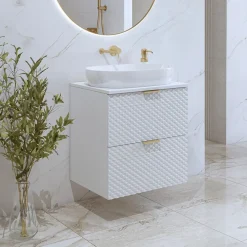 Garnero Arredamenti Mobile Bagno Sospeso-Mobile bagno sospeso 61cm 2 cassetti bianco frontali decorati Konny Bianco Lucido - Bianco opaco