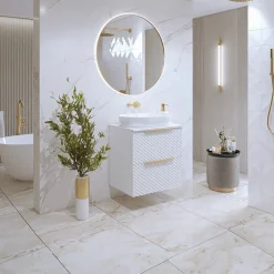 Garnero Arredamenti Mobile Bagno Sospeso-Mobile bagno sospeso 61cm 2 cassetti bianco frontali decorati Konny Bianco Lucido - Bianco opaco