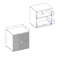 Garnero Arredamenti Mobile Bagno Sospeso-Mobile bagno sospeso 61cm 2 cassetti bianco frontali decorati Konny Bianco Lucido - Bianco opaco