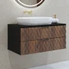 Garnero Arredamenti Mobile Bagno Sospeso-Mobile bagno sospeso 82cm 2 cassetti nero frontali noce decorati Silvy