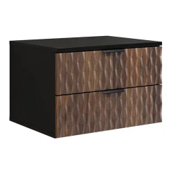 Garnero Arredamenti Mobile Bagno Sospeso-Mobile bagno sospeso 64cm 2 cassetti nero frontali noce decorati Silvy