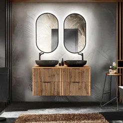 Garnero Arredamenti Mobile Bagno Sospeso-Mobile bagno sospeso 120cm 4 cassetti cannettato quercia antracite Limpid