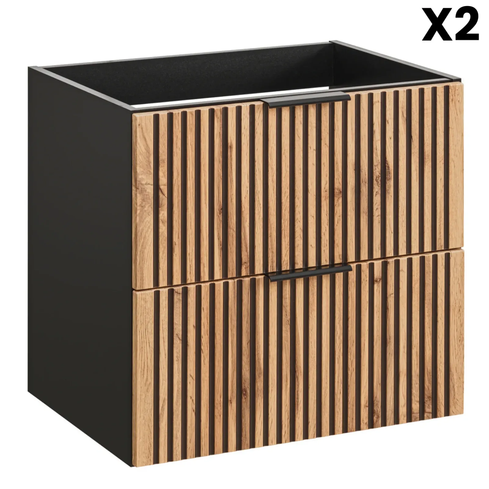 Garnero Arredamenti Mobile Bagno Sospeso-Mobile bagno sospeso 120cm 4 cassetti cannettato quercia antracite Limpid