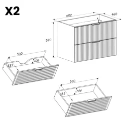 Garnero Arredamenti Mobile Bagno Sospeso-Mobile bagno sospeso 120cm 4 cassetti cannettato quercia antracite Limpid