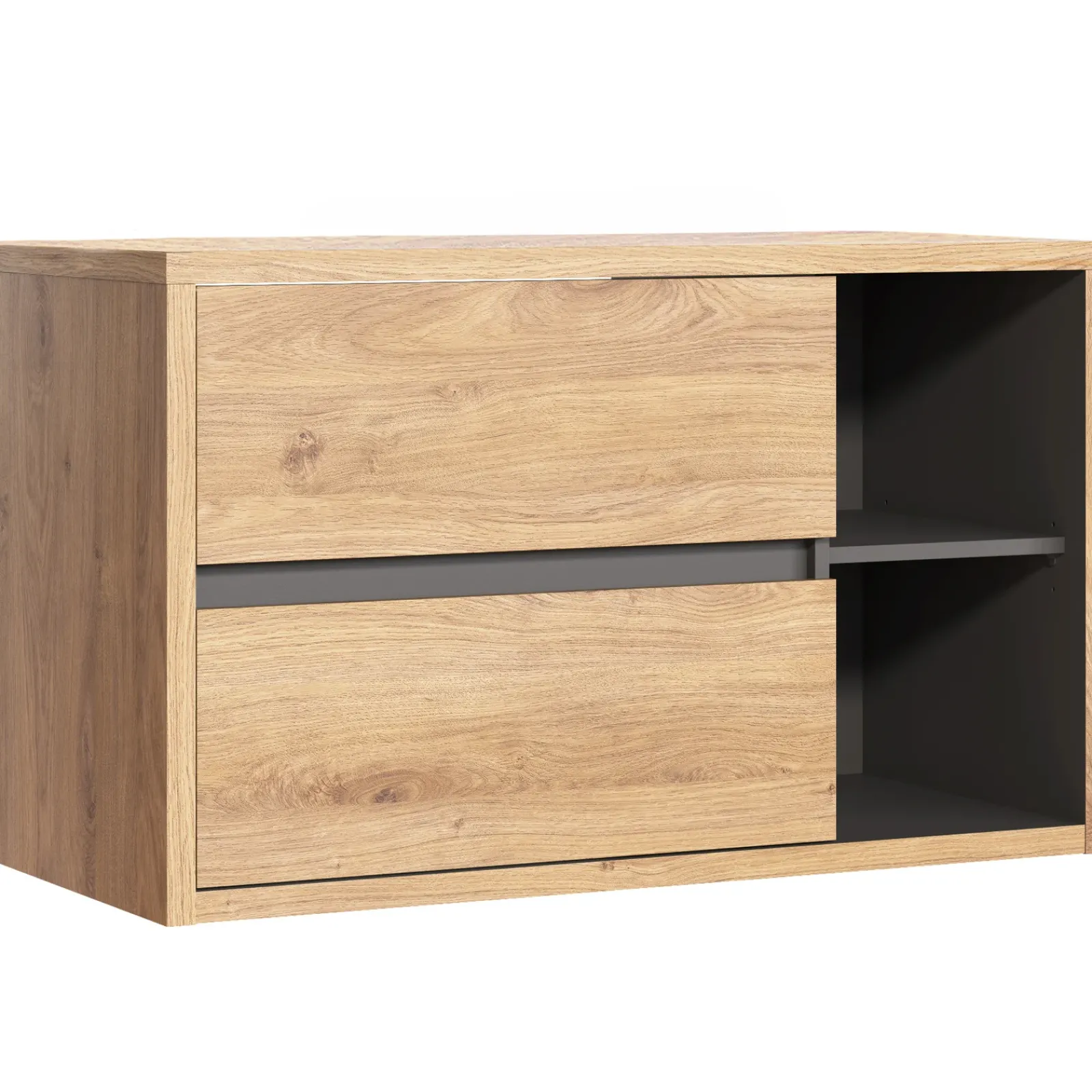 Garnero Arredamenti Mobile Bagno Sospeso-Mobile bagno sospeso 100cm 2 cassetti rovere antracite Veny